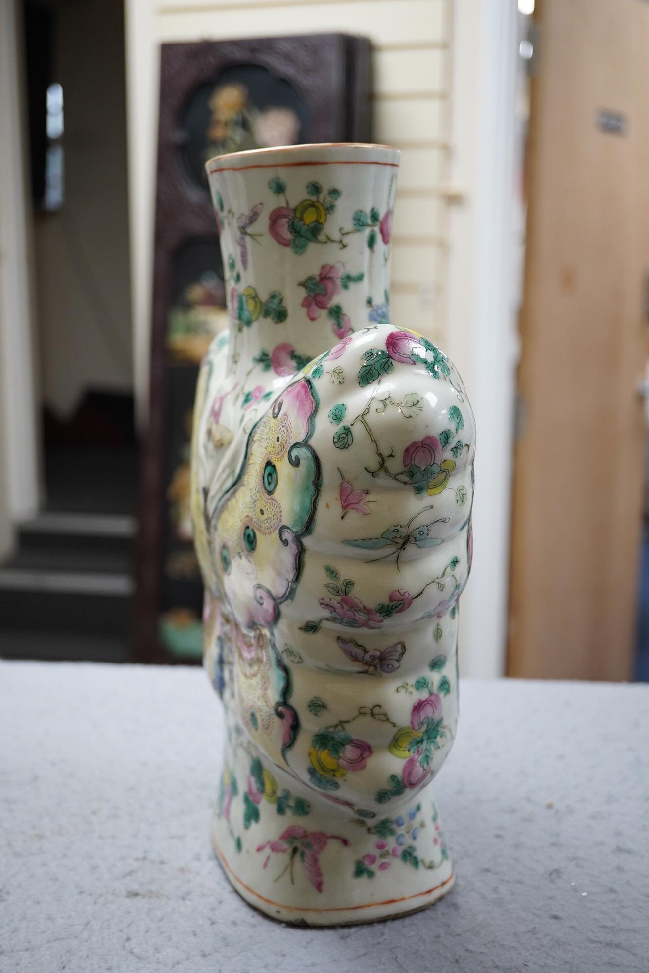 An unusual Chinese famille rose butterfly-shaped vase, late 19th century